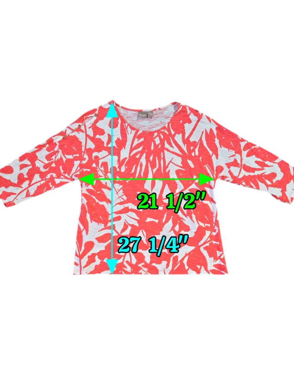 Chico's Red Pink White Abstract Floral Slub Knit Cutout Shoulder Top Beachy - Picture 3 of 9